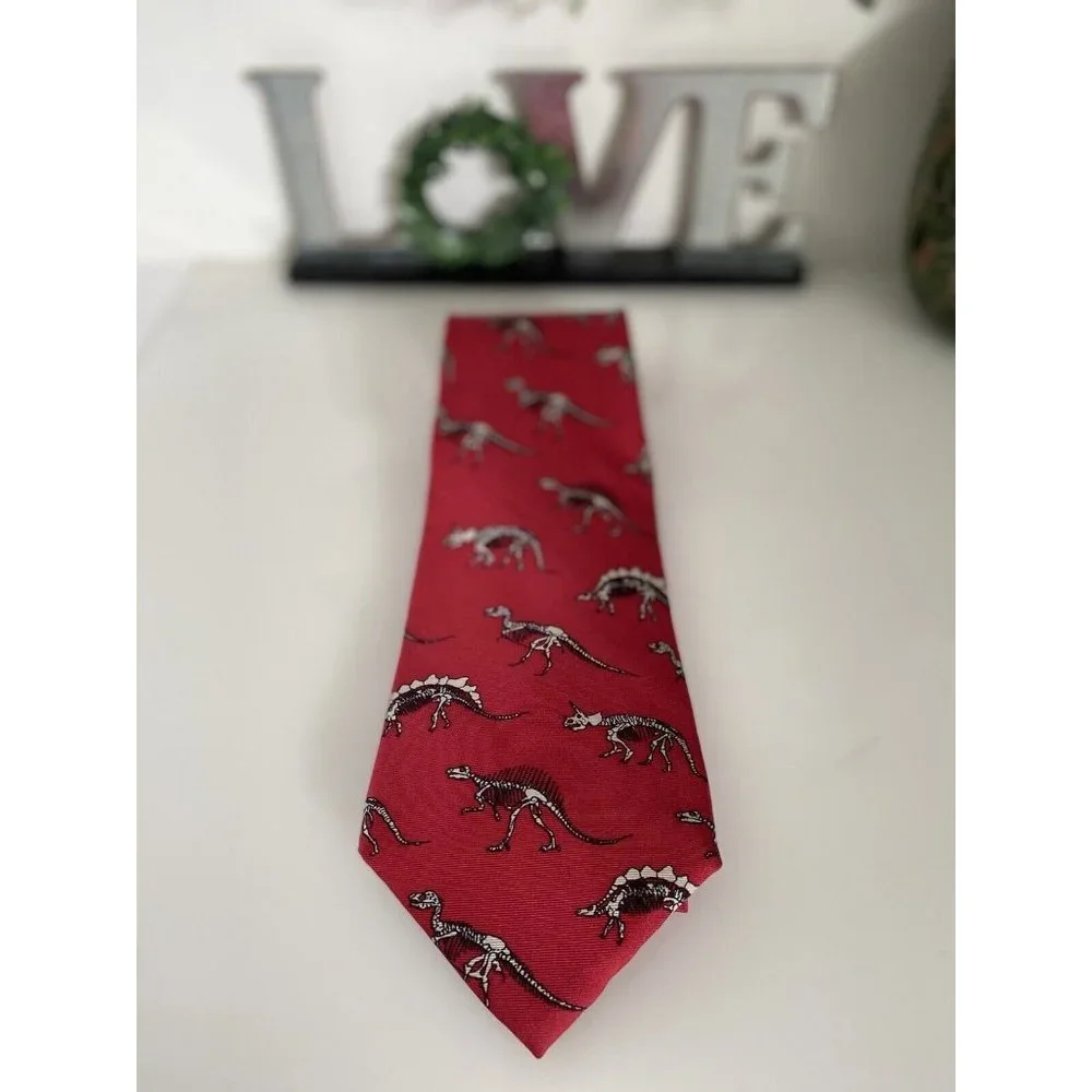 Vintage Anatomical Chart Co Tie Dinosaur Skeletons Red‎ Classic Novelty College